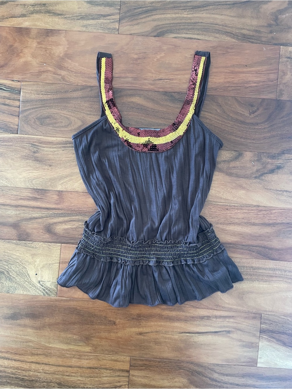 Costa Blanca Brown Tank Top with Gold & Brown Sequin Trim